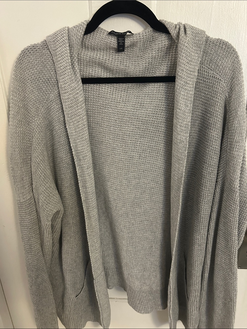Eileen Fisher Open-Front Hooded Women's Sweater Cardigan - Light Gray